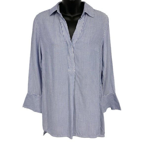 Beach Lunch Lounge Alicia Stripe Blouse Extra Small Cornflower V-Neck New - Picture 1 of 6